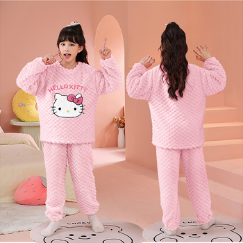 Set pijamale pentru fete, iarnă, fleece coral, imprimeu cu desene animate, 3–8 ani