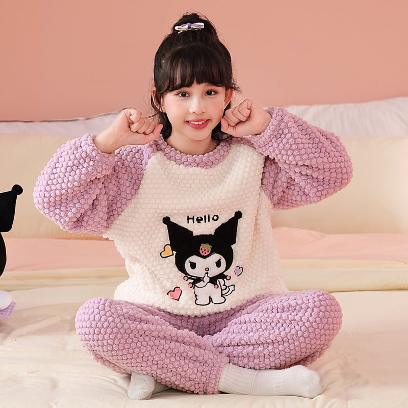 Set pijamale pentru fete, iarnă, fleece coral, imprimeu cu desene animate, 3–8 ani