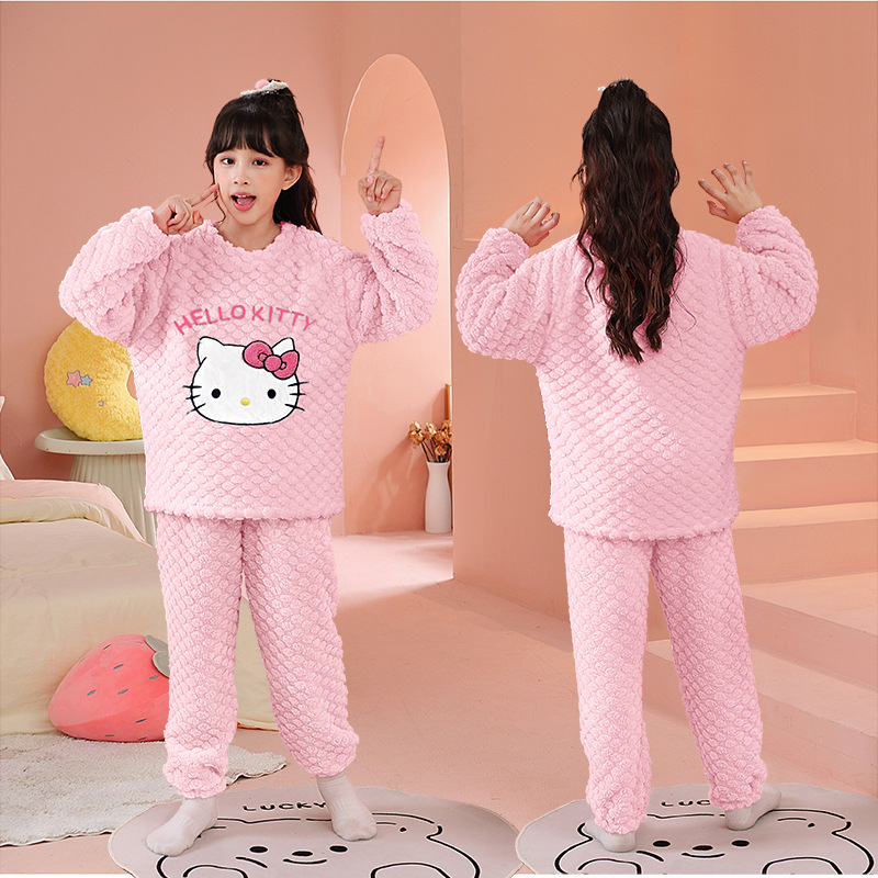Set pijamale pentru fete, iarnă, fleece coral, imprimeu cu desene animate, 3–8 ani