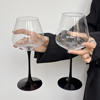 Pahar de vin roșu în stil european, din cristal, goblet înalt cu papion negru, vin Burgundy