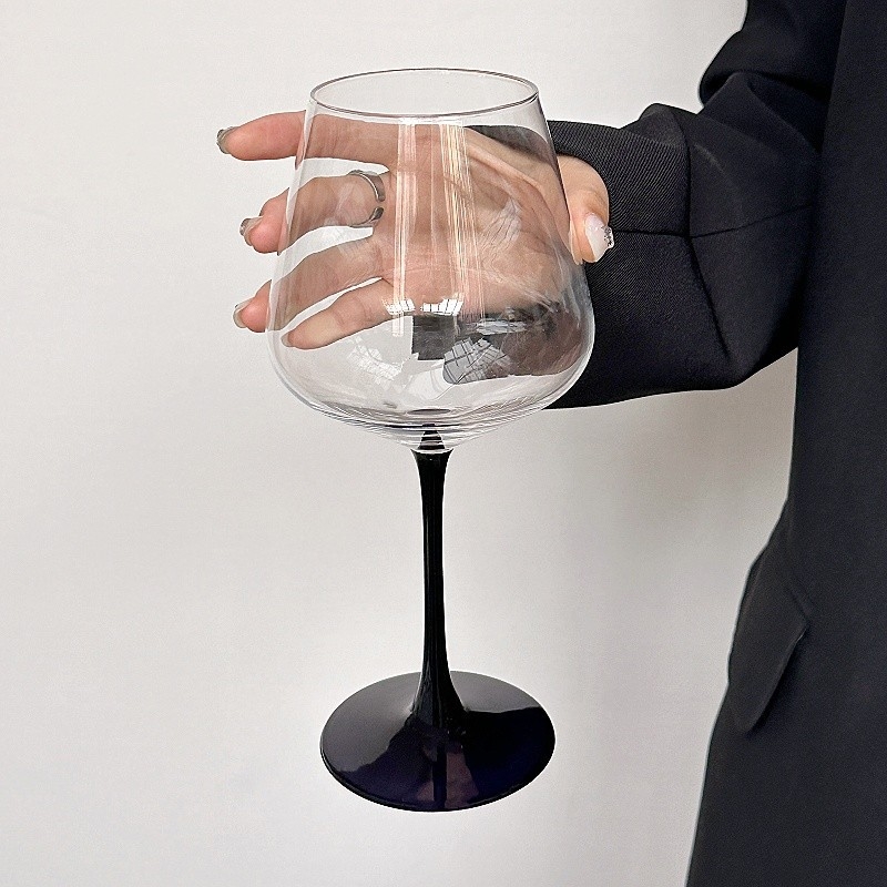 Pahar de vin roșu în stil european, din cristal, goblet înalt cu papion negru, vin Burgundy