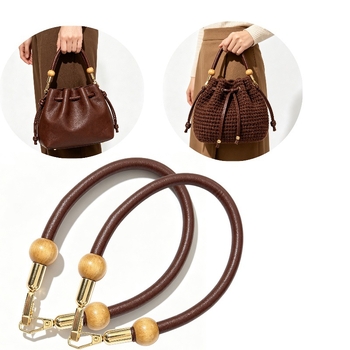 Bretea din piele pentru geantă cu mărgele rotunde din lemn, mâner scurt universal, accesorii DIY pentru geantă