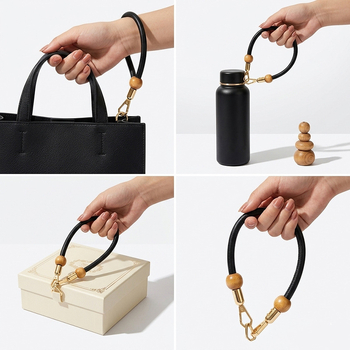 Bretea din piele pentru geantă cu mărgele rotunde din lemn, mâner scurt universal, accesorii DIY pentru geantă