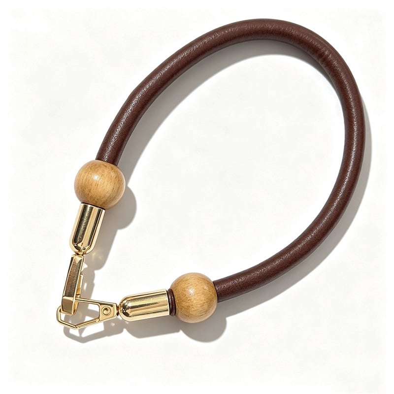 Bretea din piele pentru geantă cu mărgele rotunde din lemn, mâner scurt universal, accesorii DIY pentru geantă