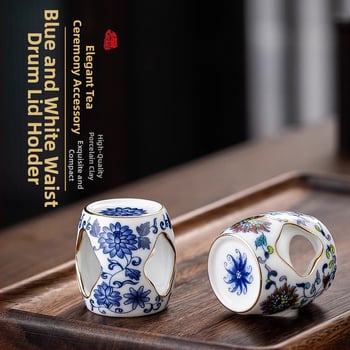 Vintage modrobiela porcelánová podstavec na viečko pre luxusnú hlinenú kanvicu Yixing, keramický stojan, doplnok k čajovej súprave Gongfu a ozdoba na vystavenie čaju.