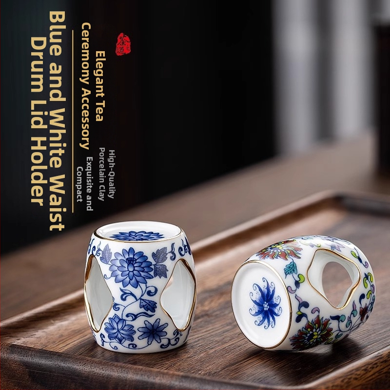 Vintage modrobiela porcelánová podstavec na viečko pre luxusnú hlinenú kanvicu Yixing, keramický stojan, doplnok k čajovej súprave Gongfu a ozdoba na vystavenie čaju.