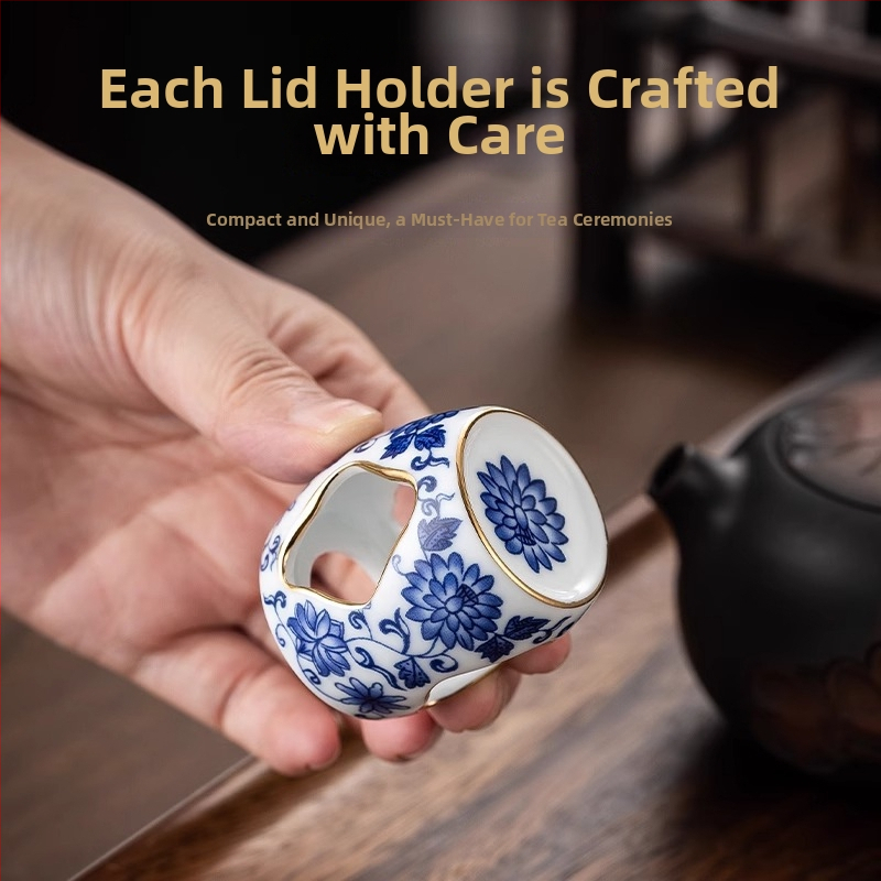 Vintage modrobiela porcelánová podstavec na viečko pre luxusnú hlinenú kanvicu Yixing, keramický stojan, doplnok k čajovej súprave Gongfu a ozdoba na vystavenie čaju.