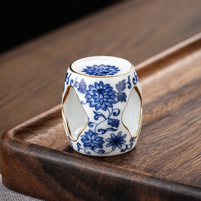 Suport de capac porțelan albastru-albastru vintage pentru ceainic din ceramică Yixing, suport ceramic, accesoriu Gongfu pentru ceai și decor de prezentare a ceaiului