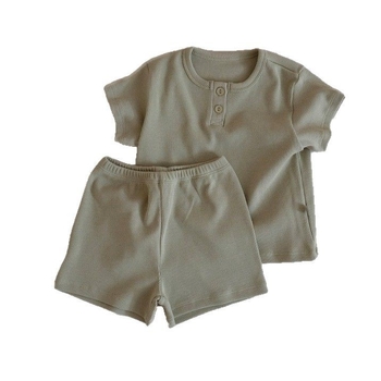 Set din două piese pentru copii, stil coreean, top din bumbac cu nasturi și pantaloni scurți, pentru vară