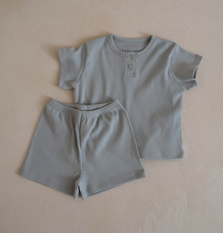 Set din două piese pentru copii, stil coreean, top din bumbac cu nasturi și pantaloni scurți, pentru vară