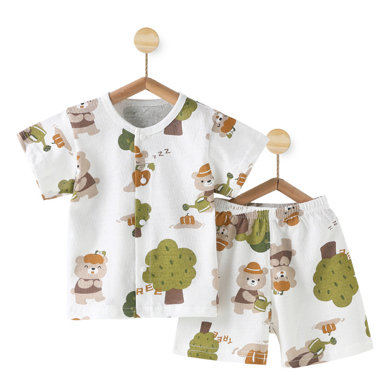 Set de vară din bumbac pentru copii, tricou cu mâneci scurte și pantaloni scurți, două piese, pijama ușoară de vară