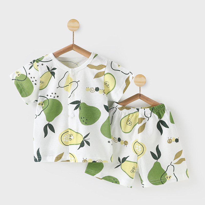 Set de vară din bumbac pentru copii, tricou cu mâneci scurte și pantaloni scurți, două piese, pijama ușoară de vară