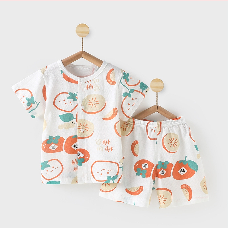 Set de vară din bumbac pentru copii, tricou cu mâneci scurte și pantaloni scurți, două piese, pijama ușoară de vară