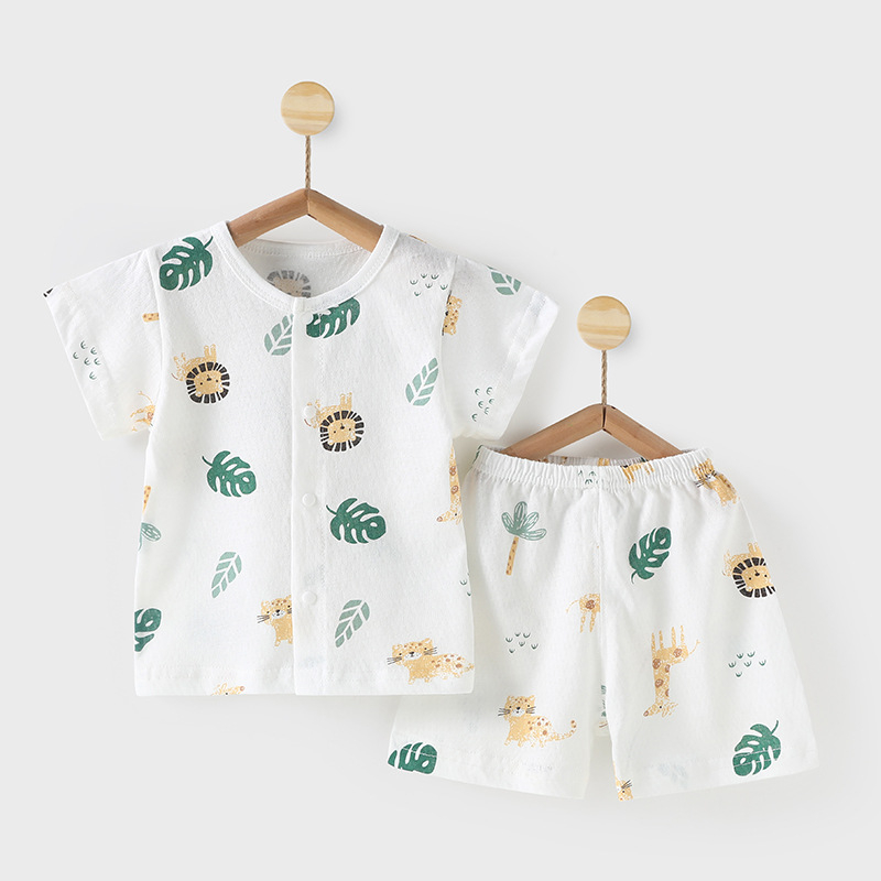 Set de vară din bumbac pentru copii, tricou cu mâneci scurte și pantaloni scurți, două piese, pijama ușoară de vară