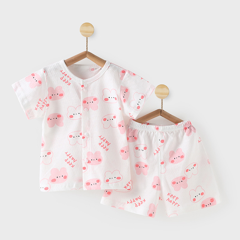 Set de vară din bumbac pentru copii, tricou cu mâneci scurte și pantaloni scurți, două piese, pijama ușoară de vară