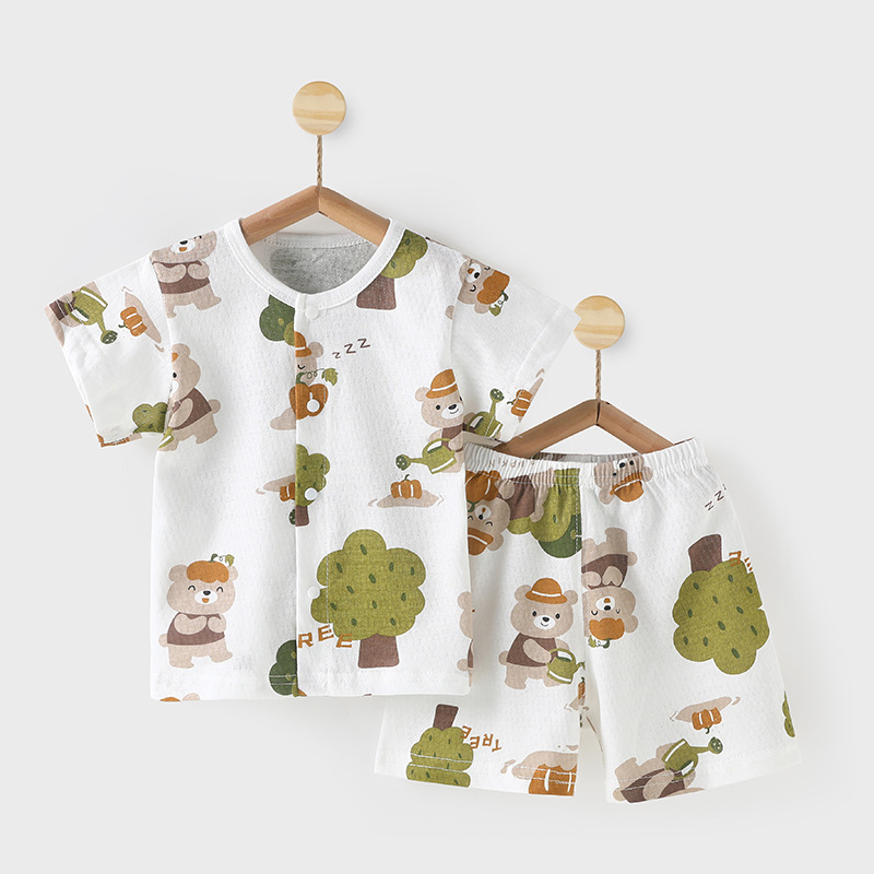 Set de vară din bumbac pentru copii, tricou cu mâneci scurte și pantaloni scurți, două piese, pijama ușoară de vară