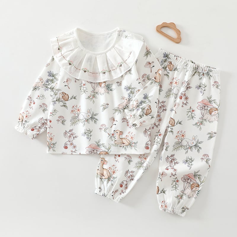 Set de pijama din bumbac 100% pentru fetițe, două piese, mâneci lungi