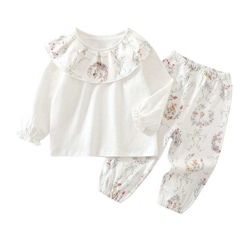 Set de pijama din bumbac 100% pentru fetițe, două piese, mâneci lungi