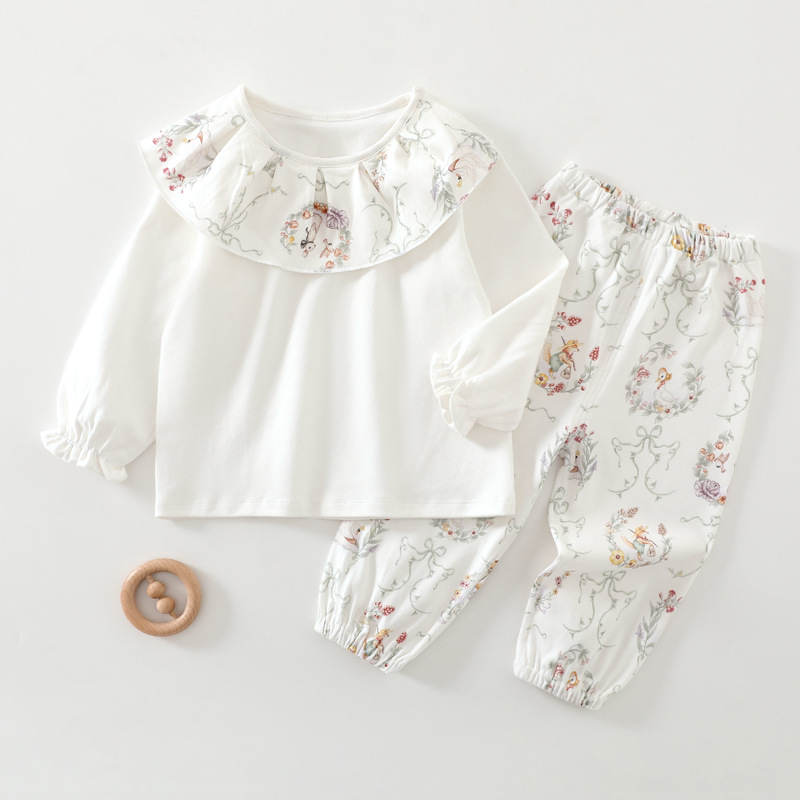 Set de pijama din bumbac 100% pentru fetițe, două piese, mâneci lungi