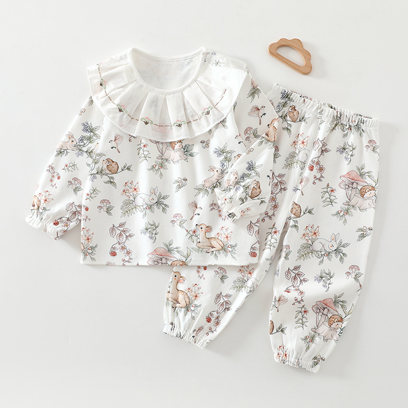 Set de pijama din bumbac 100% pentru fetițe, două piese, mâneci lungi