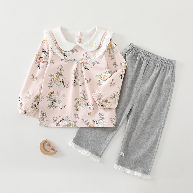 Set de pijama din bumbac 100% pentru fetițe, două piese, mâneci lungi
