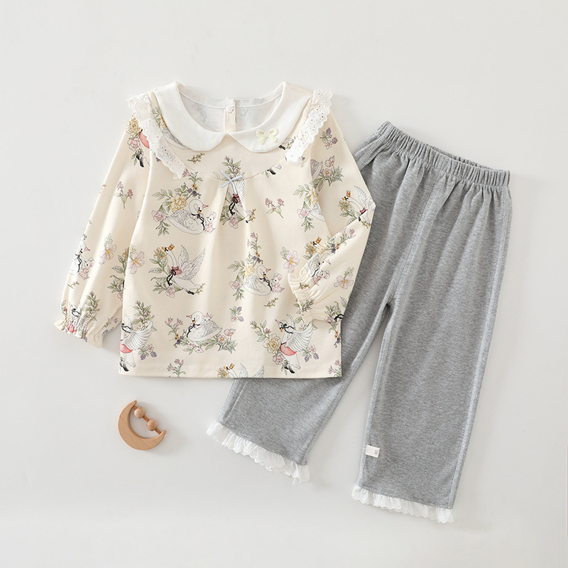 Set de pijama din bumbac 100% pentru fetițe, două piese, mâneci lungi
