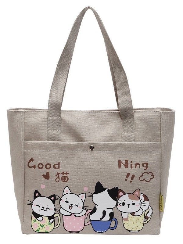 Geantă din canvas pentru femei, capacitate mare, casual, primăvara 2025, tote cu curea de umăr, stil japonez desen animat