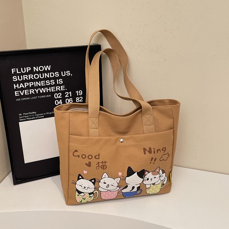 Geantă din canvas pentru femei, capacitate mare, casual, primăvara 2025, tote cu curea de umăr, stil japonez desen animat