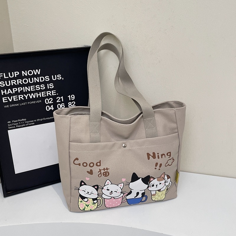 Geantă din canvas pentru femei, capacitate mare, casual, primăvara 2025, tote cu curea de umăr, stil japonez desen animat