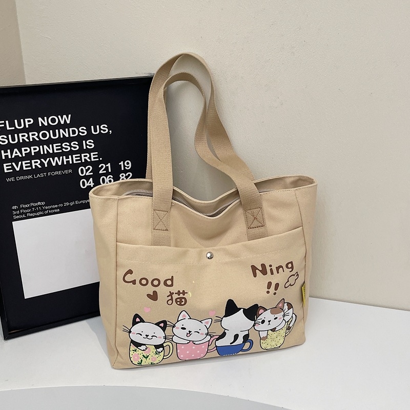 Geantă din canvas pentru femei, capacitate mare, casual, primăvara 2025, tote cu curea de umăr, stil japonez desen animat