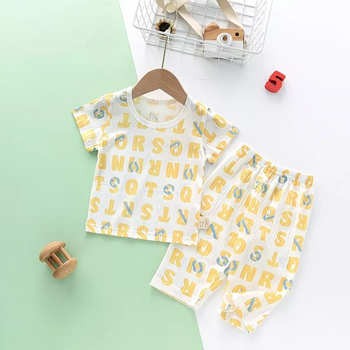 Set de vară pentru bebeluși din bumbac pur: tricou cu mânecă scurtă respirabil și pantaloni capri, unisex, protecție împotriva țânțarilor