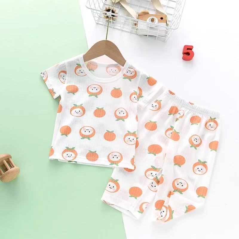 Set de vară pentru bebeluși din bumbac pur: tricou cu mânecă scurtă respirabil și pantaloni capri, unisex, protecție împotriva țânțarilor