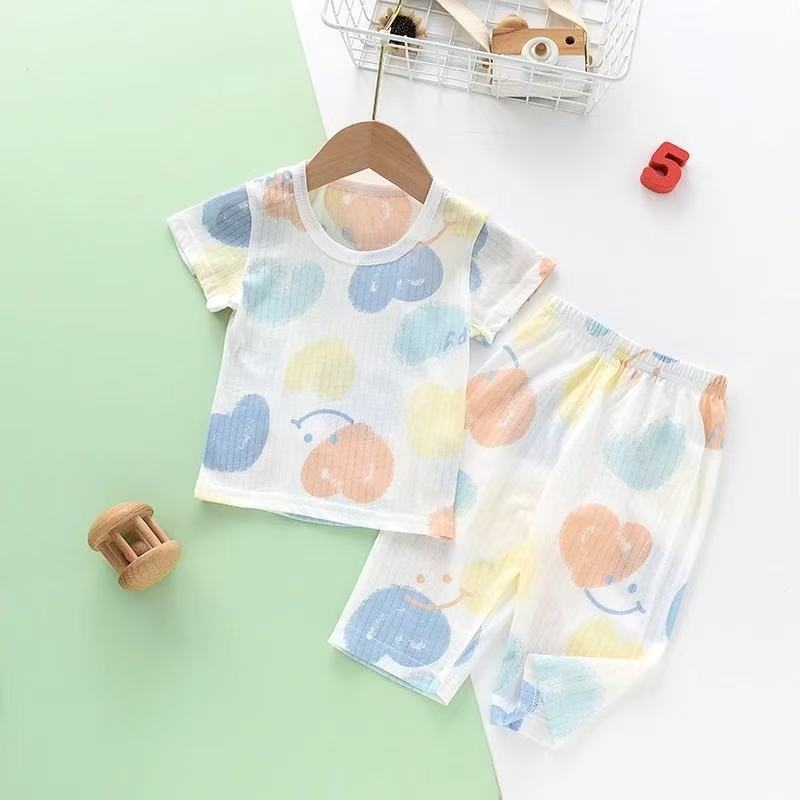 Set de vară pentru bebeluși din bumbac pur: tricou cu mânecă scurtă respirabil și pantaloni capri, unisex, protecție împotriva țânțarilor