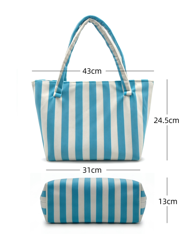 Geantă tote cu dungi, capacitate mare pentru depozitare în călătorii, geantă de mână din poliester, personalizabil