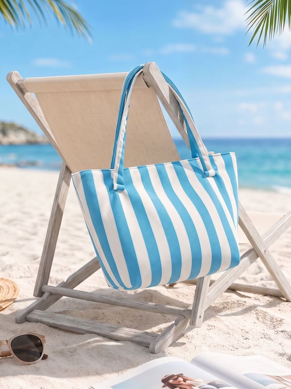 Geantă tote cu dungi, capacitate mare pentru depozitare în călătorii, geantă de mână din poliester, personalizabil