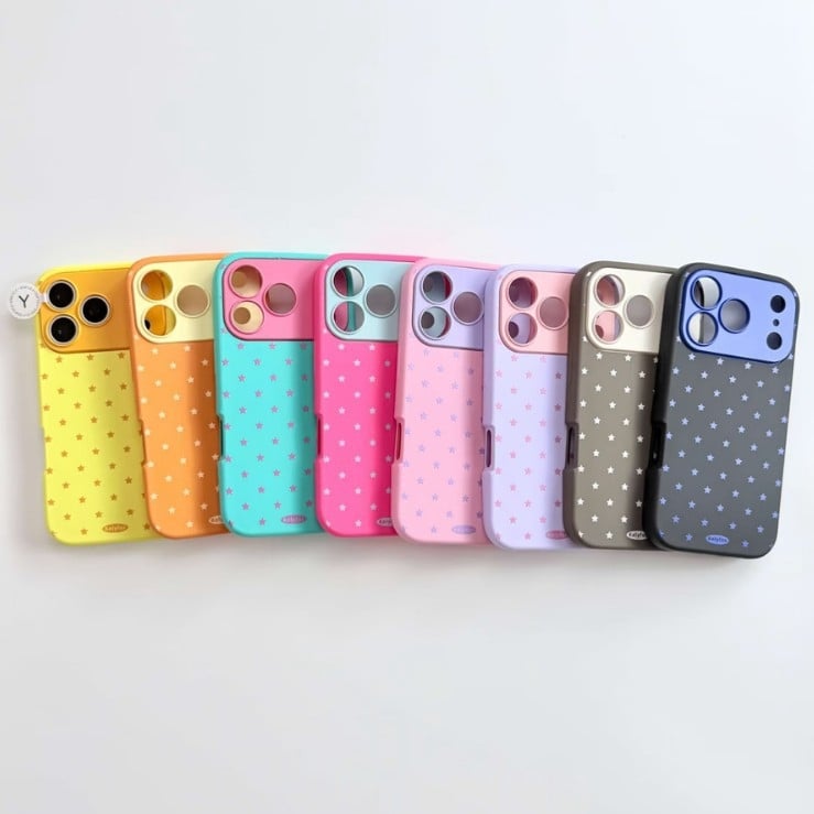 Carcasă de protecție în stil Ins, design minimalist cu blocuri de culoare și stele, acoperire completă, compatibilă cu iPhone 17 Pro Max, iPhone 16 Pro și noul model 15