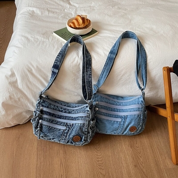 Geantă crossbody din denim pentru femei, capacitate mare, utilizare zilnică, versatilă