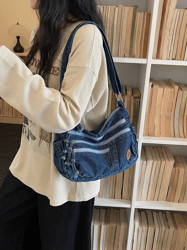 Geantă crossbody din denim pentru femei, capacitate mare, utilizare zilnică, versatilă