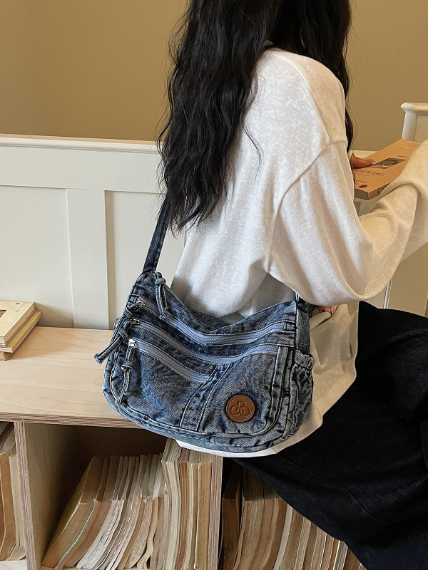Geantă crossbody din denim pentru femei, capacitate mare, utilizare zilnică, versatilă