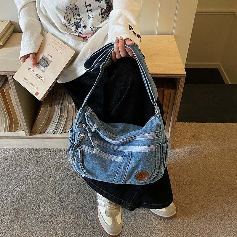 Geantă crossbody din denim pentru femei, capacitate mare, utilizare zilnică, versatilă