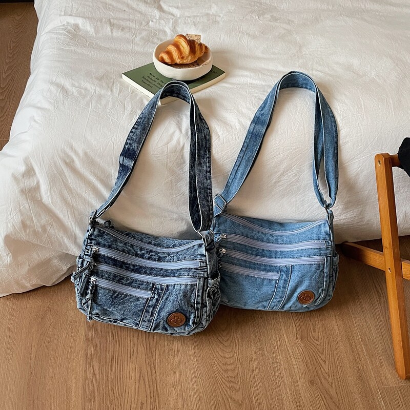 Geantă crossbody din denim pentru femei, capacitate mare, utilizare zilnică, versatilă