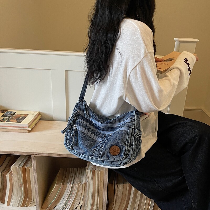 Geantă crossbody din denim pentru femei, capacitate mare, utilizare zilnică, versatilă