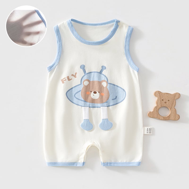 Salopetă de vară din bumbac pentru nou-născuți, fără mâneci, unisex