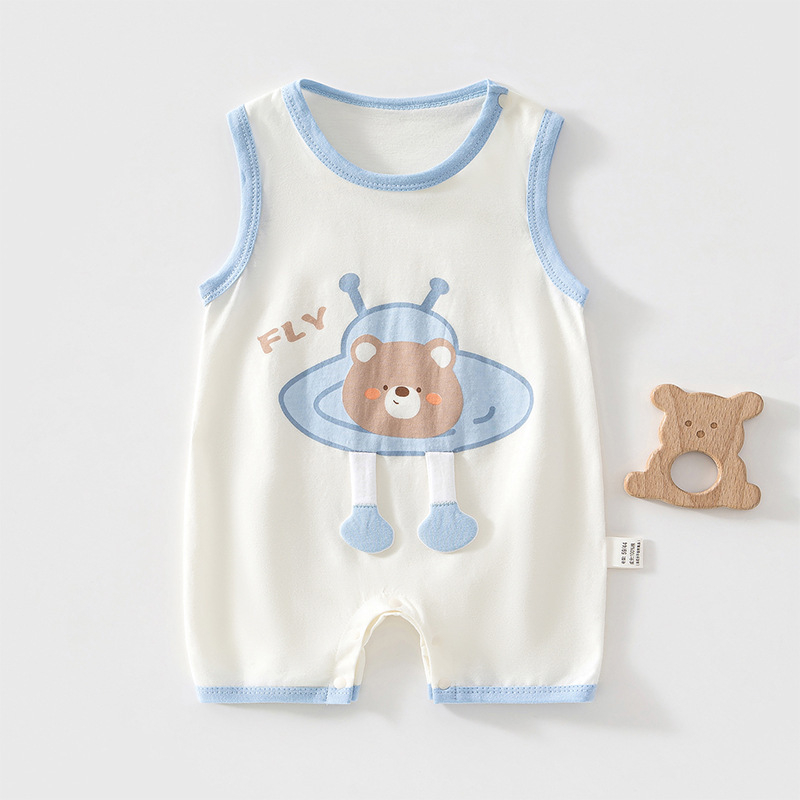 Salopetă de vară din bumbac pentru nou-născuți, fără mâneci, unisex