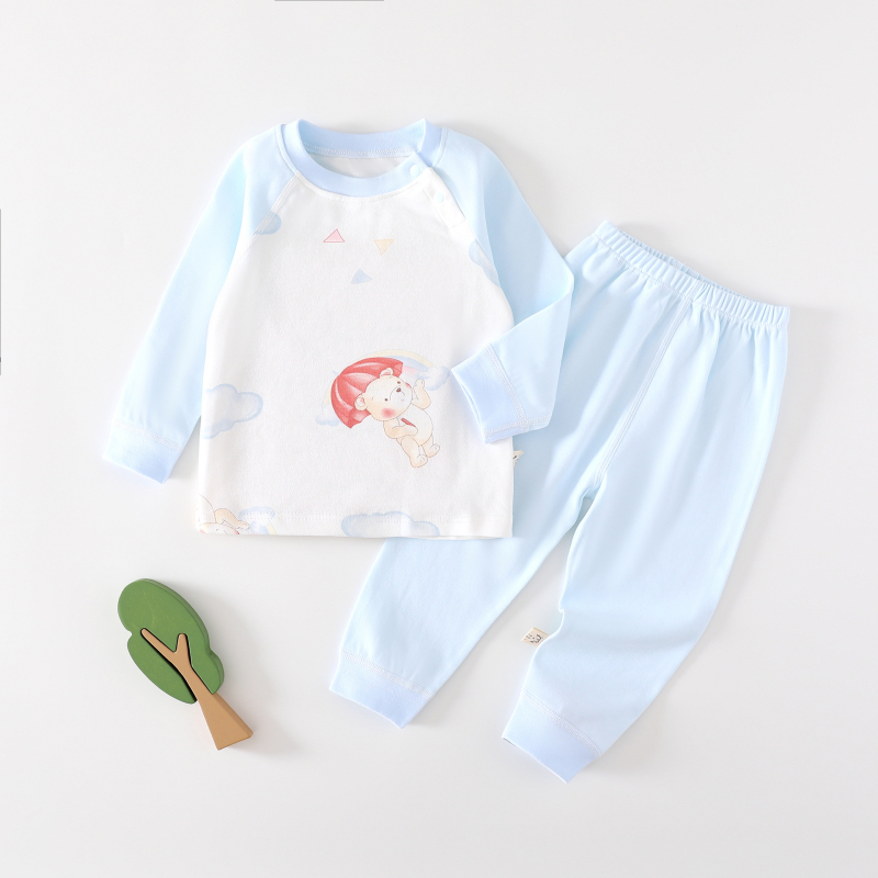 Set din două piese din bumbac pentru bebeluși: tricou cu mâneci lungi și pantaloni, pentru primăvară, toamnă și iarnă