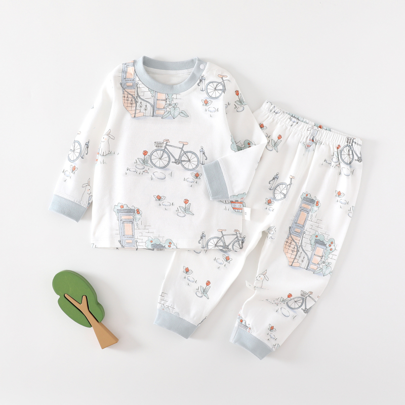 Set din două piese din bumbac pentru bebeluși: tricou cu mâneci lungi și pantaloni, pentru primăvară, toamnă și iarnă