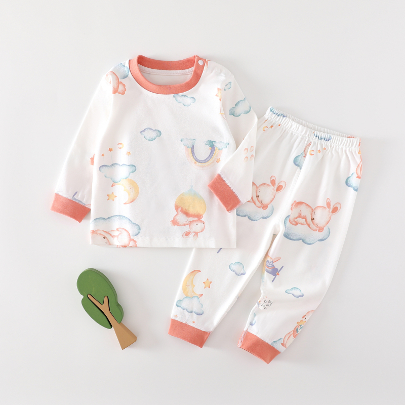 Set din două piese din bumbac pentru bebeluși: tricou cu mâneci lungi și pantaloni, pentru primăvară, toamnă și iarnă