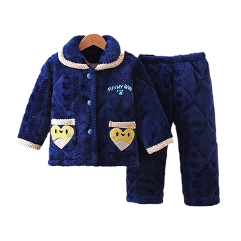Set de pijamale pentru copii, iarnă, cu trei straturi de umplutură din flanel gros, călduros, unisex, haine de casă