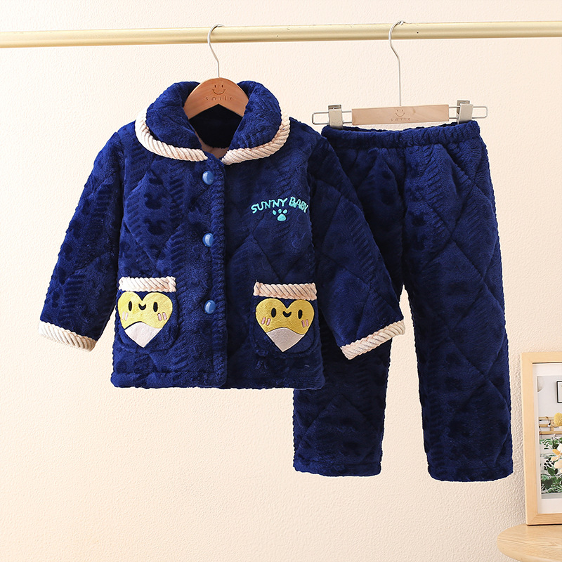 Set de pijamale pentru copii, iarnă, cu trei straturi de umplutură din flanel gros, călduros, unisex, haine de casă