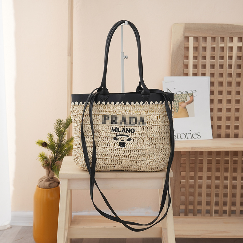 Geantă din paie, țesătură împletită, capacitate mare, curea de umăr – crossbody pentru femei